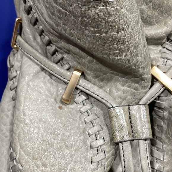 BRIAN ATWOOD Olive Green Pebbled leather Laser Cut Drawstring Bucket Bag - Picture 4 of 14